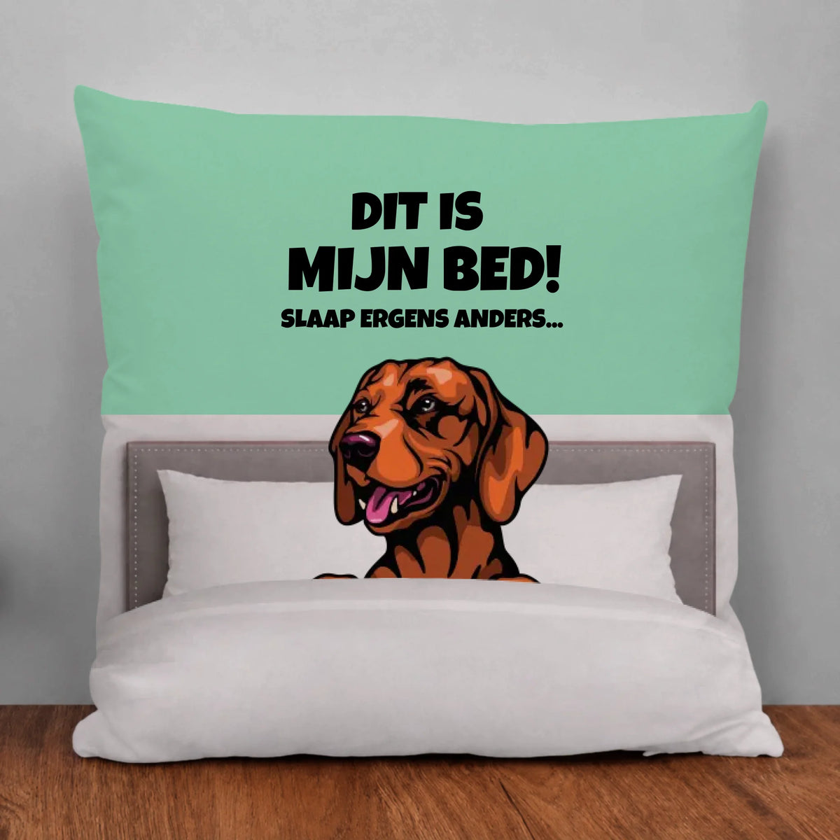 Gepersonaliseerd kussen - Motief Ons bed (honden en katten)