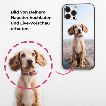 Coque de téléphone personnalisée avec photo d'un cocker spaniel sur une plage. Coque noire.