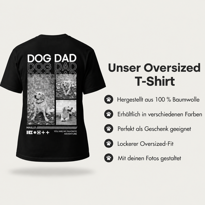 T-shirt noir 100 % coton avec motif "Dog Dad" et plusieurs photos de chiens. Coupe oversize.