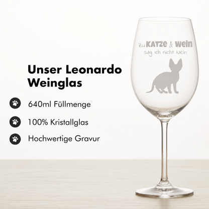 Gepersonaliseerd kristallen wijnglas met gegraveerd kattendesign en opschrift, inhoud 640 ml.