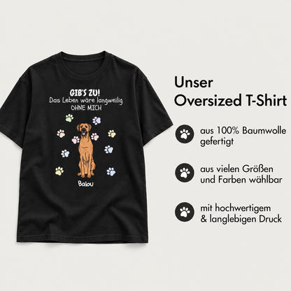 T-shirt oversize noir 100 % coton avec motif de chien et empreintes colorées.