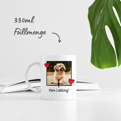 Witte keramische mok met personaliseerbare foto en de tekst "Mein Liebling!", inhoud 330 ml.