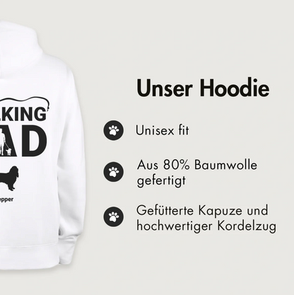 Witte hoodie met tekst "The Walking Dad", 80% katoen, unisex pasvorm, gevoerde capuchon.